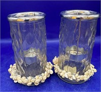 Pair of Shell/Glass/Metal Votive Candle Holders