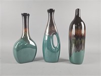 3 Vtg Turquoise Pottery Decor Vases