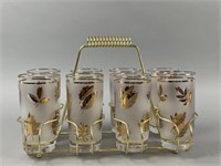 MCM Libbey Gold Leaf Tumblers in Rack