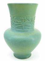 Embossed Green Art Pottery Vase