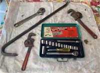 Pipe Wrench, Sockets, Crow Bar