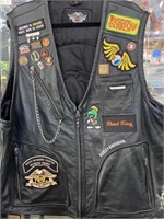 Harley Davidson, leather vest, with patches and