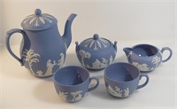 WEDGWOOD BLUE JASPERWARE PARTIAL TEA SET