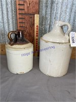 PAIR OF SMALL CROCK JUGS, USUAL AGE CHIPS/ CRACKS