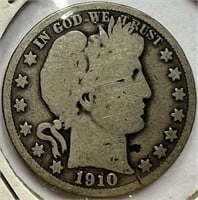 1910 Silver Barber Half Dollar