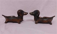 Pair of vintage bronze Dachshund dog ashtrays, 5"
