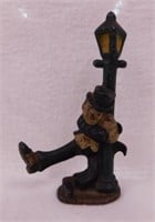 Vintage cast iron drunkard on lamp post figurine,