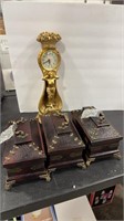 3 WOODEN BOXES AND MERMAID CLOCK