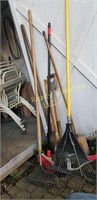 Yard rake, garden rake, post hole digger, shovel,