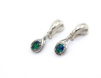 Sterling silver & opal triplet drop clip earrings