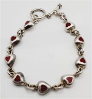 (N) Sterling Silver Red Heart Toggle Bracelet (7"
