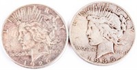 Coin 1926-S & 1935-S Peace Silver Dollars F-XF