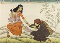 Persian Romantic Scene Pigment on Silk