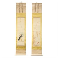 Pair of Chinese Bird Paintings on SIlk Scrolls