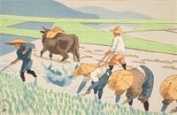 Asano Takeji 'Rice Transplantation' Woodblock Prin