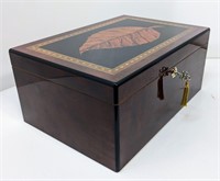 Cigar Humidor Mahogany With Inlaid Tobacco Leaf