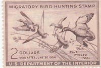 RW 20 unused 1954 Dept of the Interior Duck  Stamp