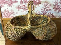 Vintage Rattan Handmade Gathering Basket