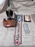 size 8 cowboy boots and piggybank items