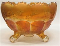 Carnival Glass Deer Scene Footed Bowl