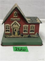 Vintage Tin School House Bank Lollipop Holder