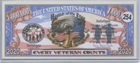 Every Veteran Counts US One Million Dollar Note