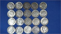 19  Roosevelt Dimes-90% Silver & 1 Mercury Dime