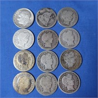 10 Barber Dimes, Seated Liberty Dime, 1 Roosevelt