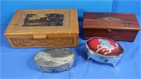 2 Vintage Powder Puff Containers, 1 Jewelry Box,