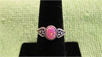 STERLING SILVER W/LAB PINK OPAL RING SIZE 6, NEW