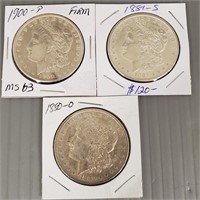 Three- U.S. Morgan silver dollars: 1880-O,
