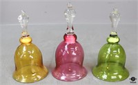 Amber, Cranberry & Green Glass Bells / 3 pc