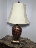 RED & GOLD FLORAL LAMP 32" TALL