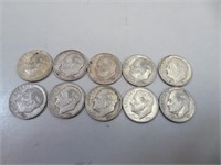 10 Silver Roosevelt Dimes 1949D -2=1951 -1951S -