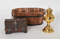 Vtg Brass Oil Lamp, Treasure Chest Box, Planter