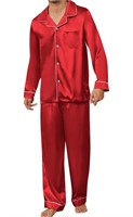 ($44) Mens Silk Pajamas Set, Long Sleeve Satin,M