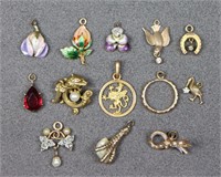 (13) Excellent Antique Gold Bracelet Charms