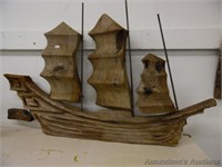 Vintage Wooden Wall Mounted Ship Art