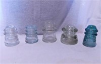 5 Hemingray glass insulators, some damage -