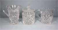 2pc. Waterford Crystal Pitchers + Biscuit Barrel