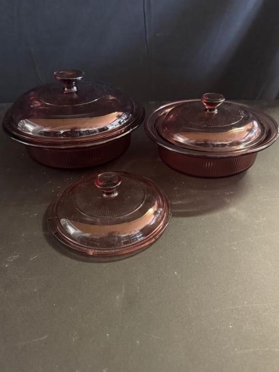 Corning Ware Visions Cranberry Casserole Dishes