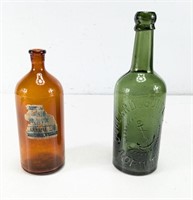 Amber and Green Glass Bottle Collectibles
