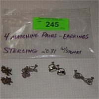 4 PAIR- STERLING EARRINGS 20.31 GRAMS W/ STONES