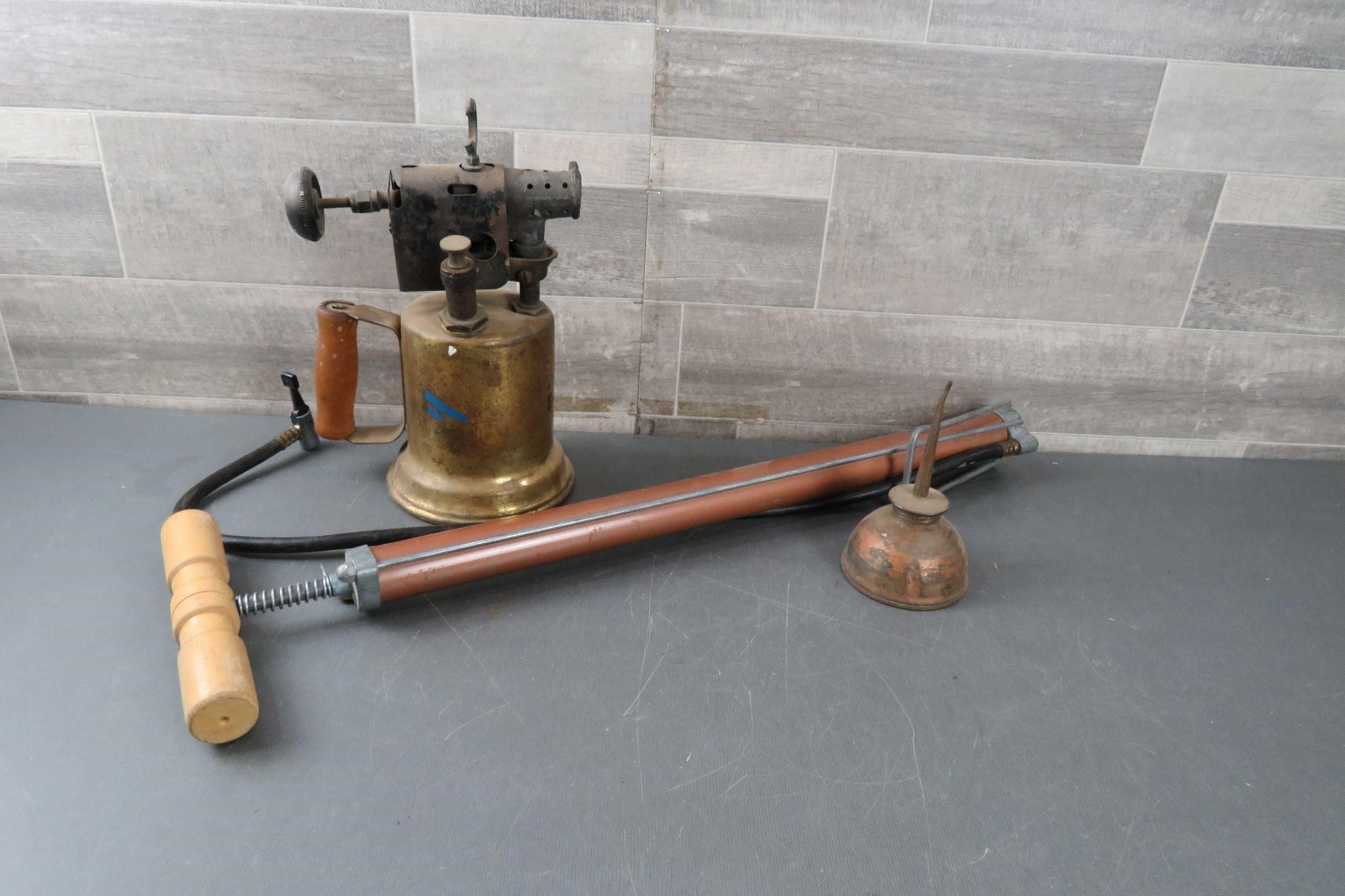 ANTIQUE BLOW TORCH / CLICKER OIL CAN