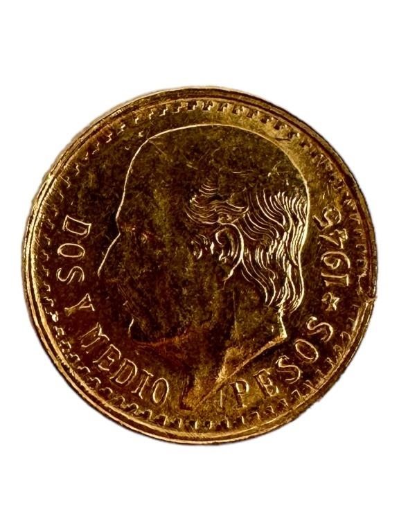 1945 Dos Y Medio Gold Coin 2 1/2