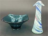 Viking Teal Square Bowl & Art Glass Vase