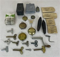 Assorted Clock Parts and Keys
