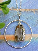 GEODE SLICE PENDANT ON CHAIN NECKLACE ROCK STONE L
