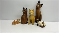 16’’, 11’’, 10.5’’ wooden cat statues, Siamese