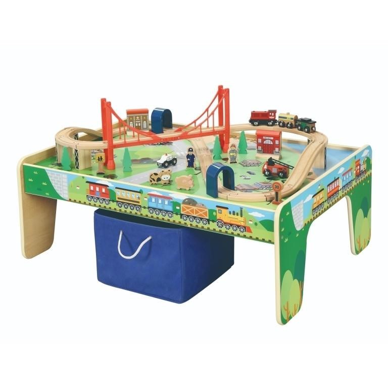 1 50 Piece Wooden Train Set with Activity Table &
